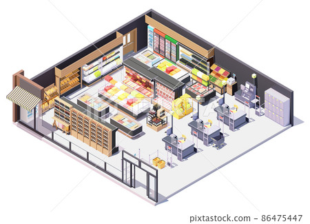 Vector isometric supermarket or grocery interior 86475447