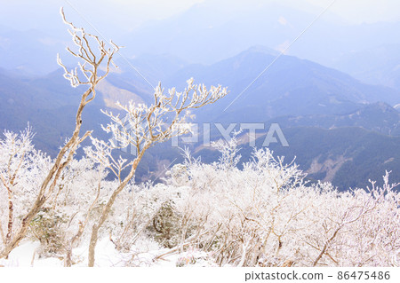 Mt. Takami mountain climbing scenery in the middle of winter and hoarfrost on the mountaintop Mt. Takami mountain climbing scenery in the middle of winter and hoarfrost on the mountaintop 86475486