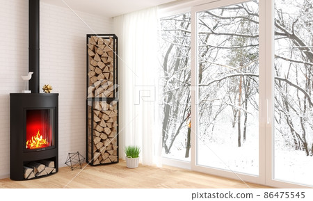 Modern interior of a loft hotel in the mountains 86475545