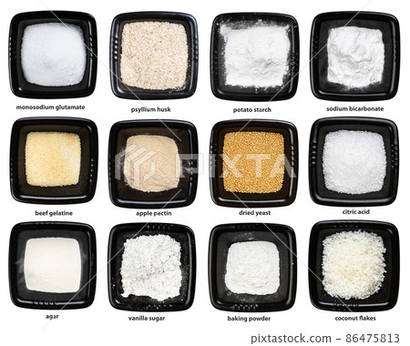 black bowls with cooking enhancers with names 86475813