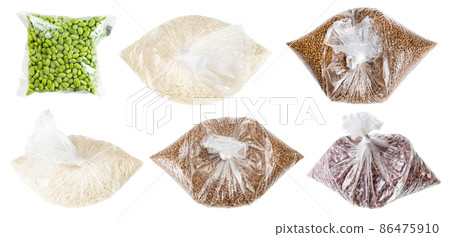 set of various beans and groats in plastic bags 86475910