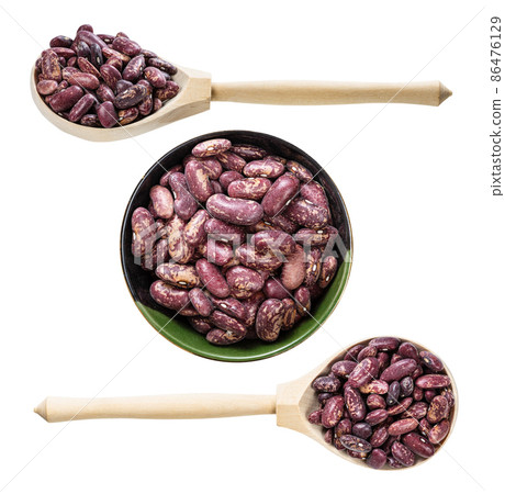 set of red spotted pinto beans isolated on white 86476129