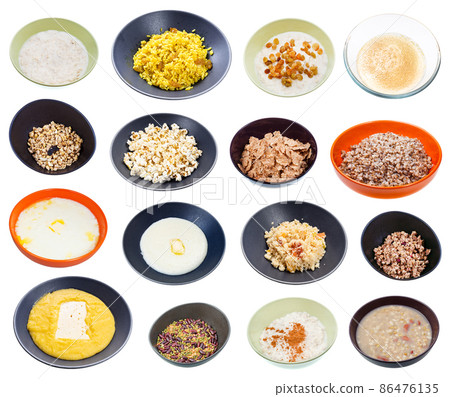 set of various cooked cereals and beans isolated 86476135