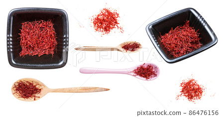 set of various crocus saffron threads isolated 86476156
