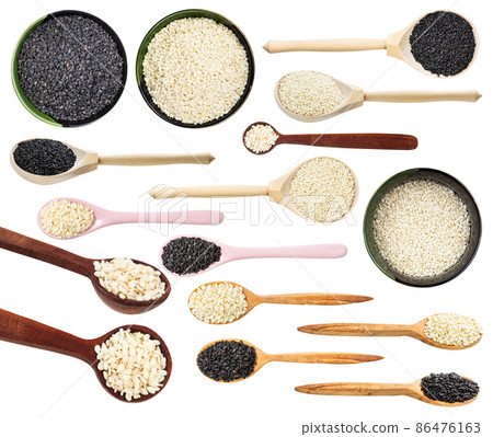 set of various sesame seeds isolated on white 86476163