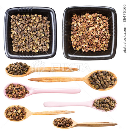 set of various sichuan peppers isolated on white 86476166