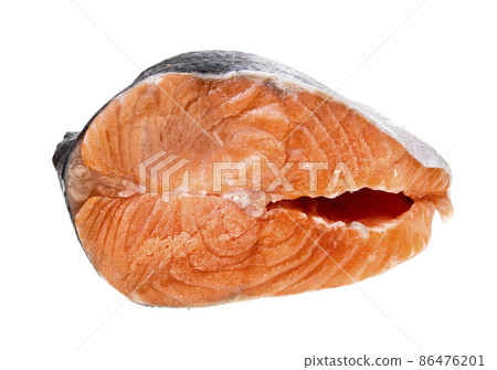 frozen steak of atlantic salmon isolated on white 86476201