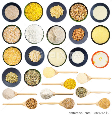 set of various raw and cooked common wheat grains set of various raw and cooked common wheat grains 86476419