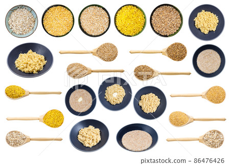 set of various cooked and raw crushed wheat groats set of various cooked and raw crushed wheat groats 86476426