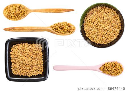 set of various fenugreek seeds isolated 86476440