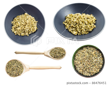 set of cooked and dry freekeh wheat isolated 86476451