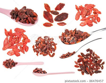 set of various dried goji berries isolated 86476457