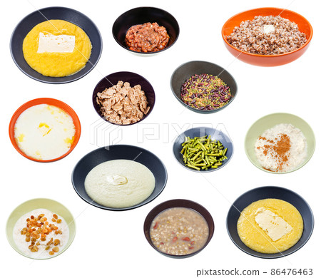 set of different cooked groats isolated 86476463