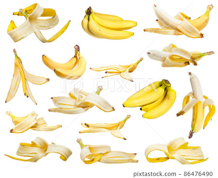 set of various bananas and banana peels isolated 86476490