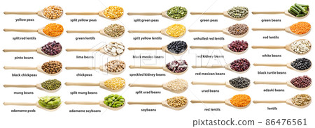 set of various beans in wood spoons with names set of various beans in wood spoons with names 86476561