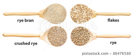 set of wooden spoon with various rye with names 86476580