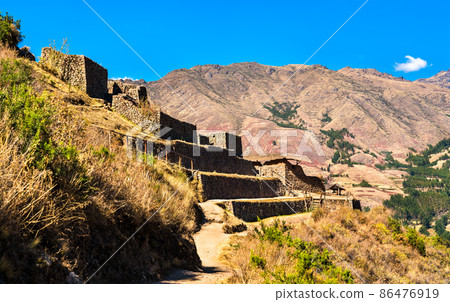 Inca terraces at Pisac in Peru 86476919