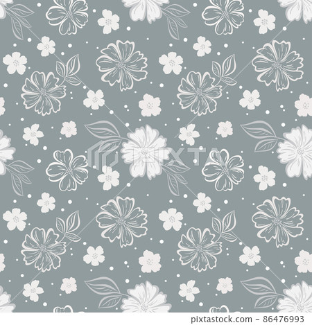 Floral seamless pattern with mallow flower in gray colors. Floral seamless pattern with mallow flower in gray colors. 86476993
