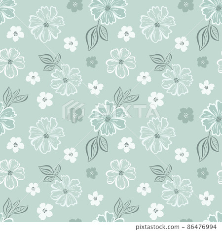 Floral seamless pattern with mallow flower on light turquoise background for fabric, wrapping paper, scrapbooking, textile, banner and other design. Floral seamless pattern with mallow flower on light turquoise background for fabric, wrapping paper, scrapbooking, textile, banner and other design. 86476994