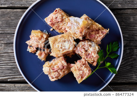meat aspic, jellied slow cooked meat on a plate meat aspic, jellied slow cooked meat on a plate 86477324