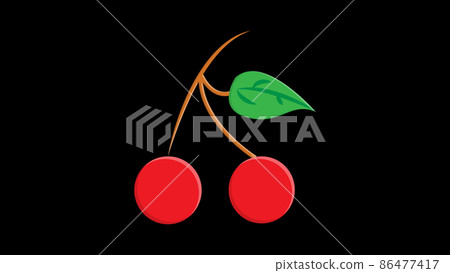 vector illustration. red small cherry on a black background. two cherries on a brown twig. illustration with food. berries for food. healthy vegan food vector illustration. red small cherry on a black background. two cherries on a brown twig. illustration with food. berries for food. healthy vegan food 86477417