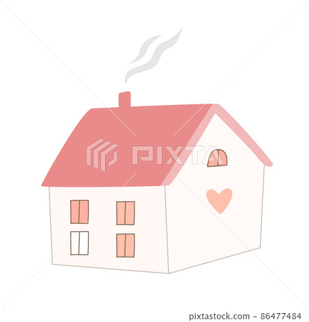 Cute hand drawn house element with heart. Home, hygge, slow living, still life concept. Scandinavian style doodle design element. Vector icon illustration isolated on white background Cute hand drawn house element with heart. Home, hygge, slow living, still life concept. Scandinavian style doodle design element. Vector icon illustration isolated on white background 86477484