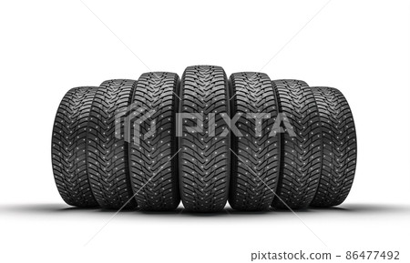 group of winter tires on white. 86477492