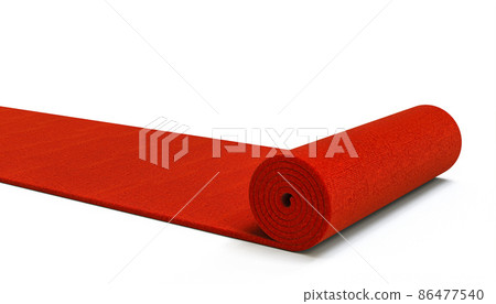 red carpet unrolling on white background. 86477540