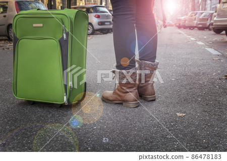 woman tourist traveling is on the streets of European cities woman tourist traveling is on the streets of European cities 86478183