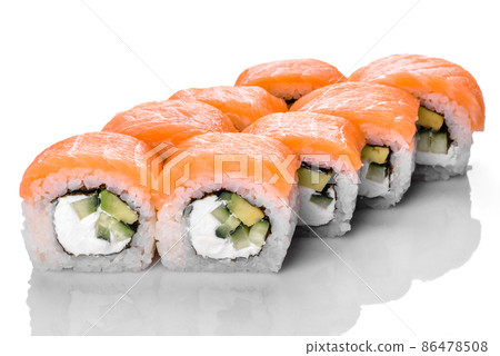 Traditional delicious fresh sushi roll set on a white background 86478508