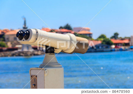 Coin operated binocular viewer for tourists in Nessebar, Bulgaria Coin operated binocular viewer for tourists in Nessebar, Bulgaria 86478560