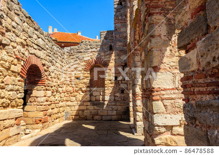Byzantine Church of Saint Sophia, also known as the Old Bishopric in the old town of Nessebar, Bulgaria. UNESCO World Heritage Site Byzantine Church of Saint Sophia, also known as the Old Bishopric in the old town of Nessebar, Bulgaria. UNESCO World Heritage Site 86478588