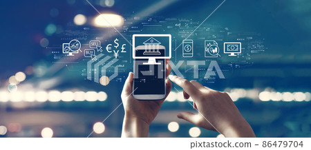 Fintech theme with person using smartphone 86479704