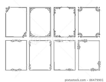 Set of ornamental filigree flourishes thin frames on white background 86479901