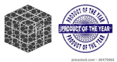 3X3X3 Cube Fractal Composition of 3X3X3 Cube Icons and Distress Product of the Year Round Guilloche Stamp 3X3X3 Cube Fractal Composition of 3X3X3 Cube Icons and Distress Product of the Year Round Guilloche Stamp 86479968