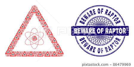 Atom Warning Recursion Collage of Atom Warning Items and Scratched Beware of Raptor Round Guilloche Stamp Atom Warning Recursion Collage of Atom Warning Items and Scratched Beware of Raptor Round Guilloche Stamp 86479969