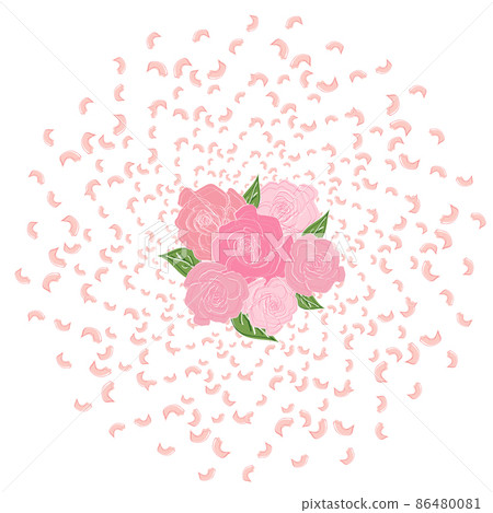 Flying from the circle of rose petals, sakura, cherry, apricots, apple trees with a bouquet of roses in the middle. Whirlwind, wedding background, love Flying from the circle of rose petals, sakura, cherry, apricots, apple trees with a bouquet of roses in the middle. Whirlwind, wedding background, love 86480081