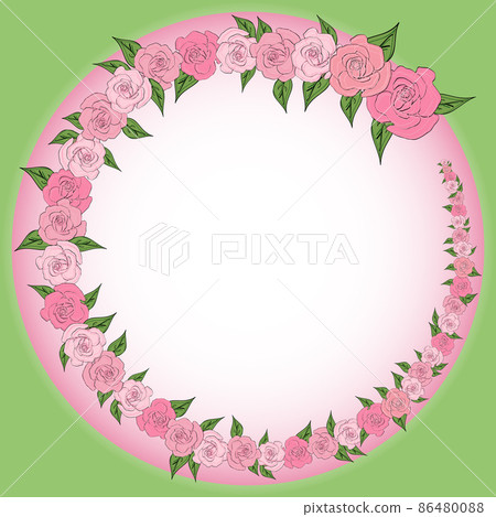 A round frame decorated with a wreath from gradually decreasing, increasing roses with leaves with space for text. Tenderness, wedding A round frame decorated with a wreath from gradually decreasing, increasing roses with leaves with space for text. Tenderness, wedding 86480088