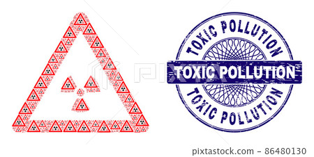 Radioactivity Warning Fractal Collage of Radioactivity Warning Items and Scratched Toxic Pollution Round Guilloche Seal Stamp 86480130
