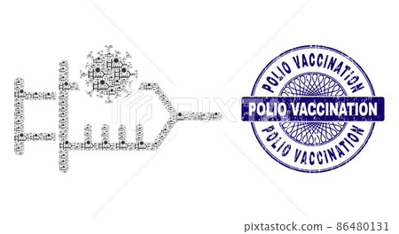 Virus Inoculation Recursion Collage of Virus Inoculation Items and Scratched Polio Vaccination Round Guilloche Seal 86480131