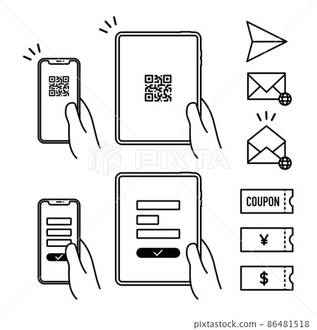 A set of icons for users / participation registration, invitation / introduction, and coupon issuance acquisition on smartphones and tablets 86481518