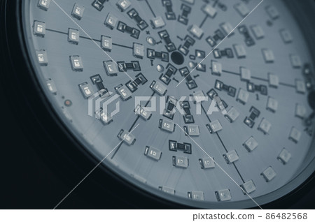 Close-up of the round panel of fito lamps for night illumination of plants. Electronic components on a circuit board. Selective focus 86482568