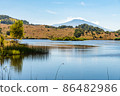 View of Biviere lake with Etna volcano, Nebrodi National Park, Sicily, Italy 86482986