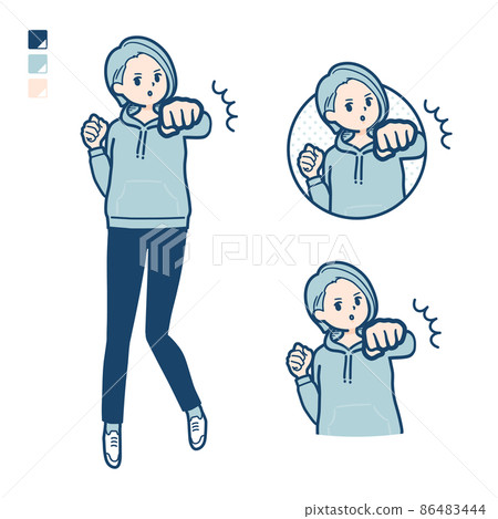 Illustration of a young woman in a hoodie punching in front Illustration of a young woman in a hoodie punching in front 86483444