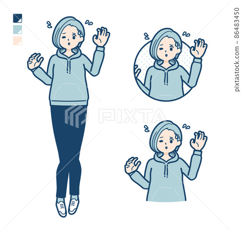一個穿著連帽衫的年輕女子匆匆忙忙的插圖 一個穿著連帽衫的年輕女子匆匆忙忙的插圖 86483450