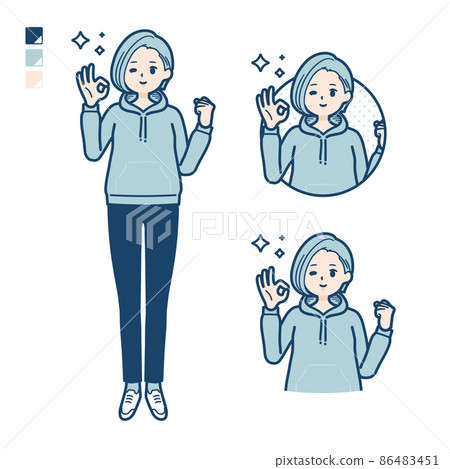 一個穿著連帽衫問候的年輕女子的插圖 86483451
