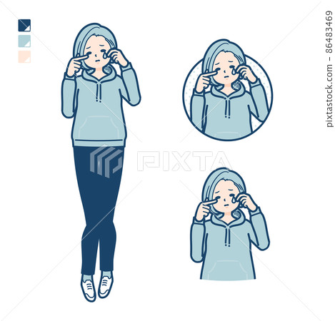 Illustration of a young woman in a hoodie crying 86483469