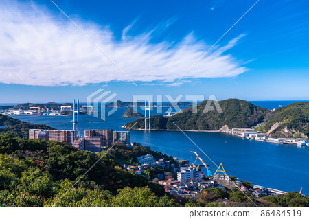 《Nagasaki Prefecture》 View of Megami Bridge and Mt. Nabekan 《Nagasaki Prefecture》 View of Megami Bridge and Mt. Nabekan 86484519