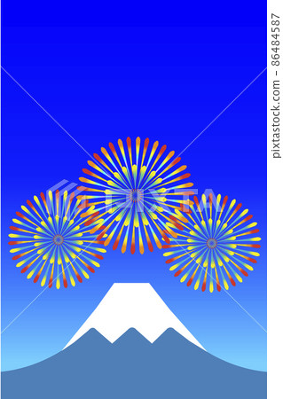 富士山和煙花的插圖。 86484587