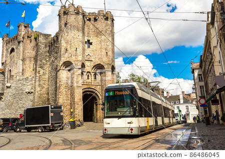 City tram in Gent in a beautiful summer day, Belgium City tram in Gent in a beautiful summer day, Belgium 86486045